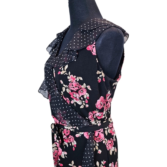 White House Black Market Sleeveless Faux Wrap Dress 8 Polka Dot Floral Trad Wife - Picture 8 of 14